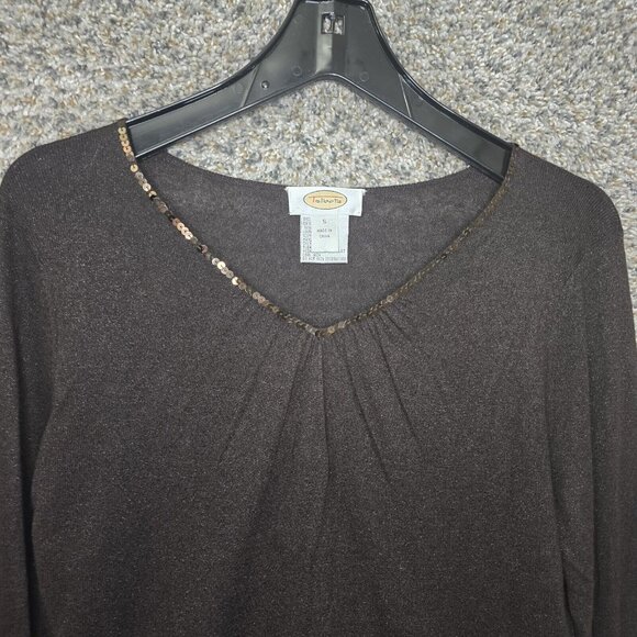 Talbots Top Womens Small Brown Sequined Knit V-Neck Long Sleeve Casual Ladies - Picture 5 of 7